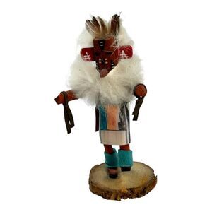 Vintage Hopi Katsina Handcrafted Wooden Kachina Doll Fur & Feathers - 5" TOAD